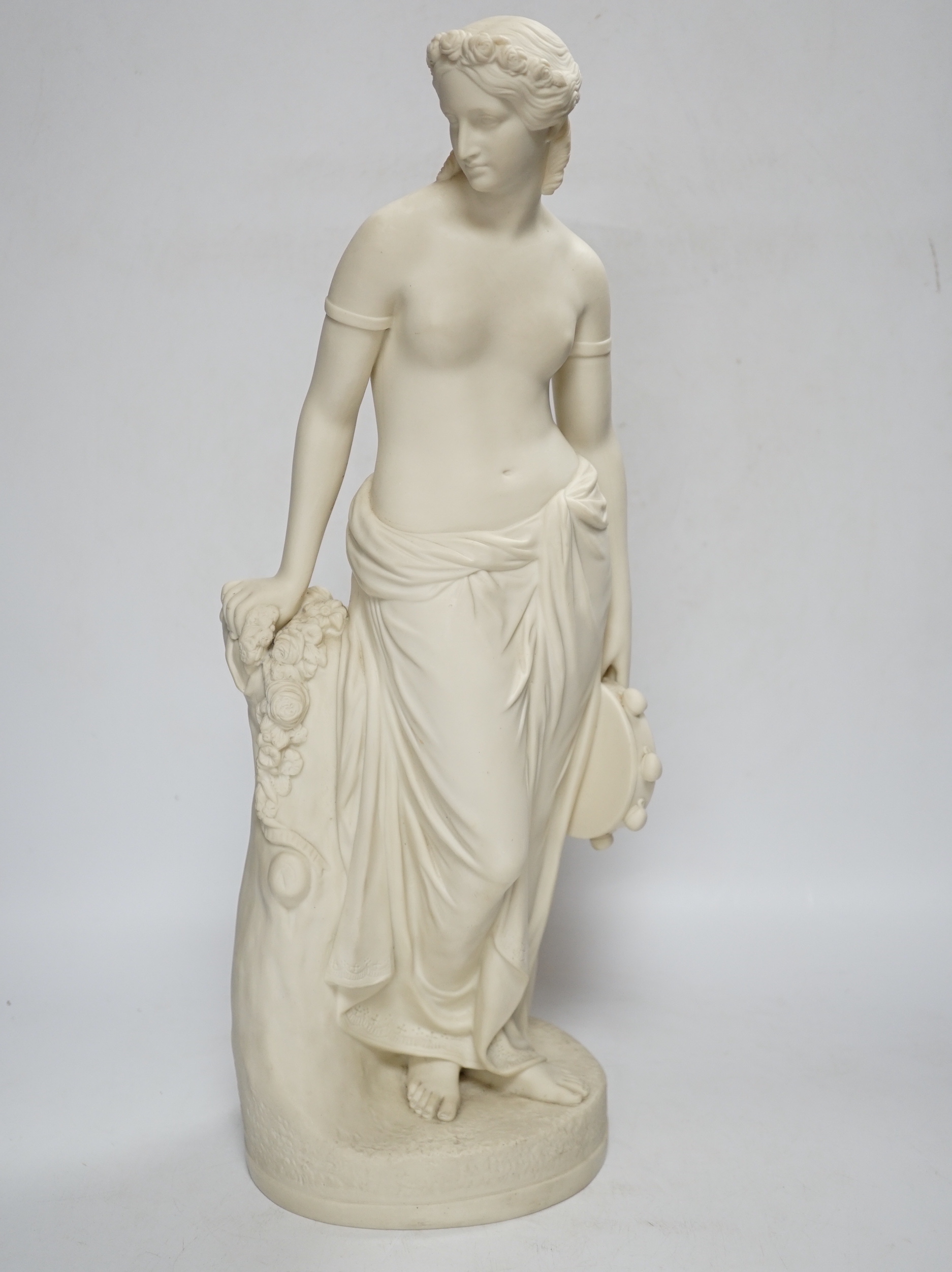 After William Calder Marshall (1813 - 1894), a mid 19th Century Copeland Parian Ware statue of Flora, 45cm